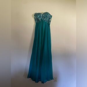 La Femme Turquoise Sequined Formal Gown